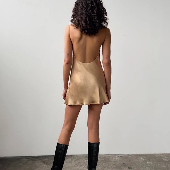 Backless Bronze Short Slip Dress - Picture 2 of 3